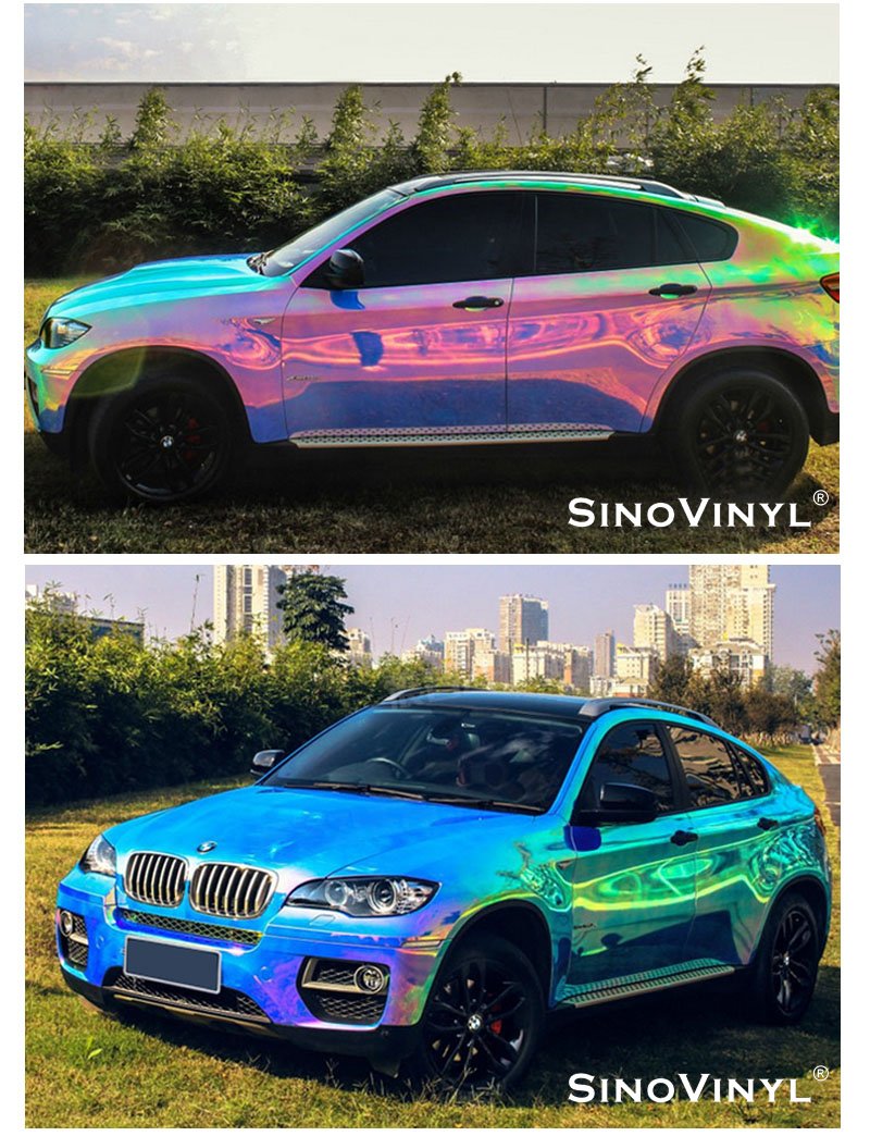Chrom Car Wrap New Arrival Pink Red Laser Neo Rainbow Chrome Mirror Car Sticker Wrap Vinile Wrapping Film 