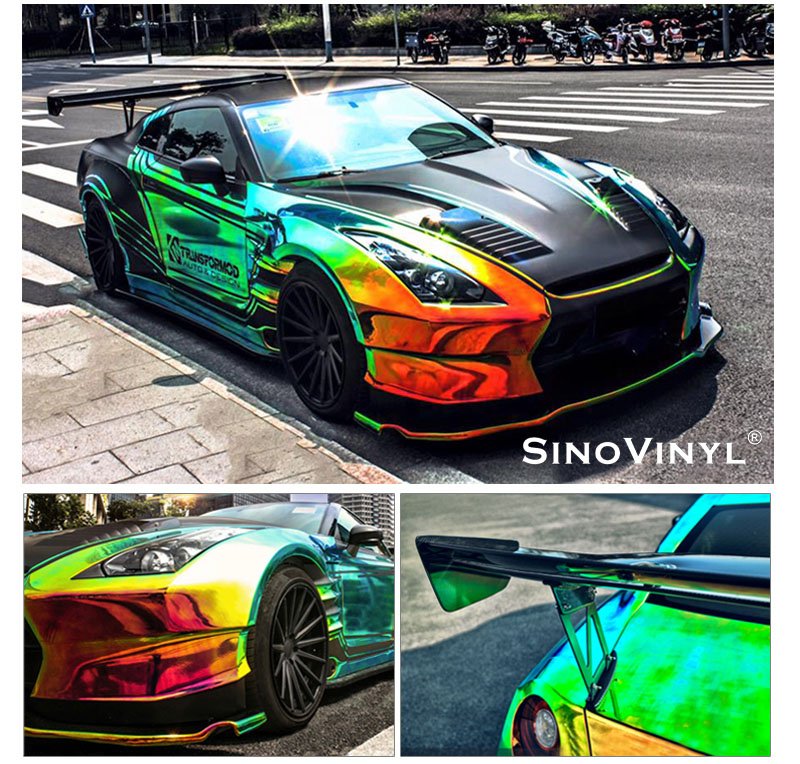 Holographic rainbow chrome auto vinyl wrapping film