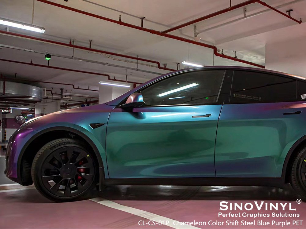 CL-CS-01P Chameleon Color Shift Steel Blue Purple PET Vinyl Wrap for TESLA