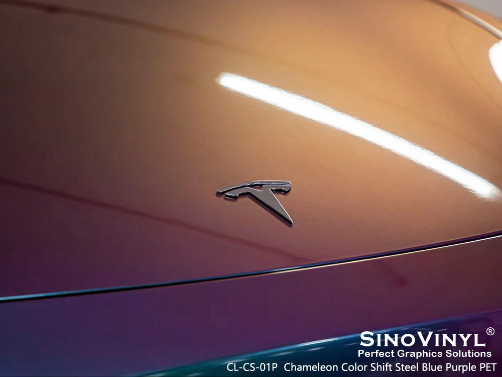 CL-CS-01P Chameleon Color Shift Steel Blue Purple PET Vinyl Wrap for TESLA