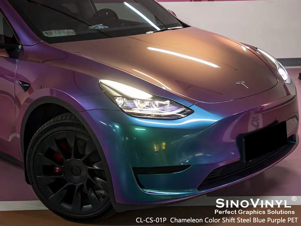 CL-CS-01P Chameleon Color Shift Steel Blue Purple PET Vinyl Wrap for TESLA