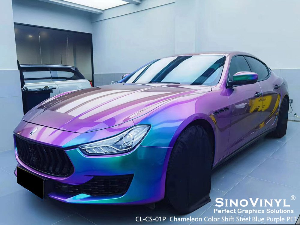 CL-CS-01P Chameleon Color Shift Steel Blue Purple PET Wrap Vinyl for MASERATI