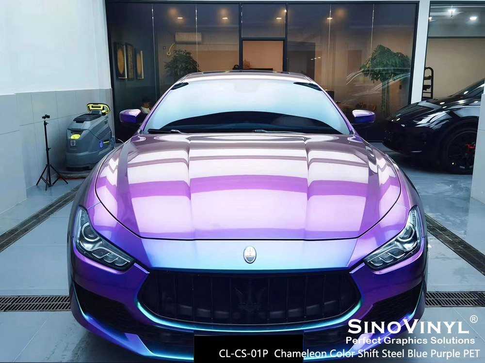 CL-CS-01P Chameleon Color Shift Steel Blue Purple PET Wrap Vinyl for MASERATI