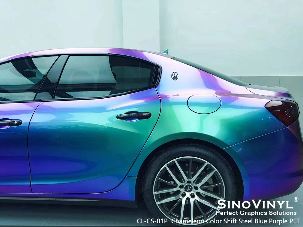 CL-CS-01P Chameleon Color Shift Steel Blue Purple PET Wrap Vinyl for MASERATI