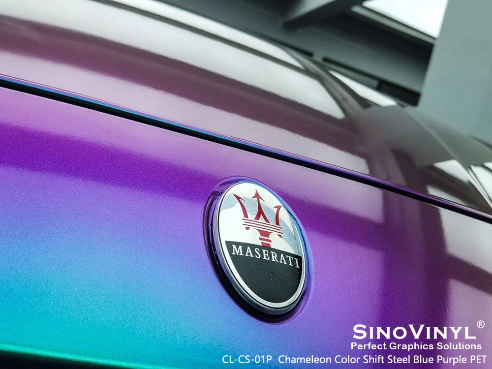 CL-CS-01P Chameleon Color Shift Steel Blue Purple PET Wrap Vinyl for MASERATI