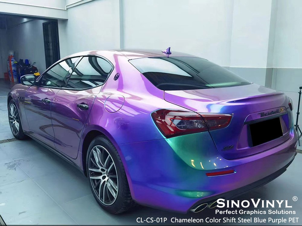 CL-CS-01P Chameleon Color Shift Steel Blue Purple PET Wrap Vinyl for MASERATI
