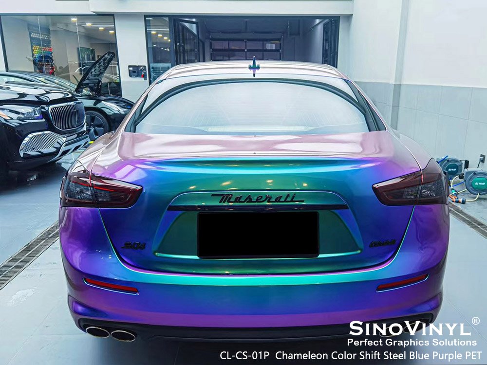 CL-CS-01P Chameleon Color Shift Steel Blue Purple PET Wrap Vinyl for MASERATI