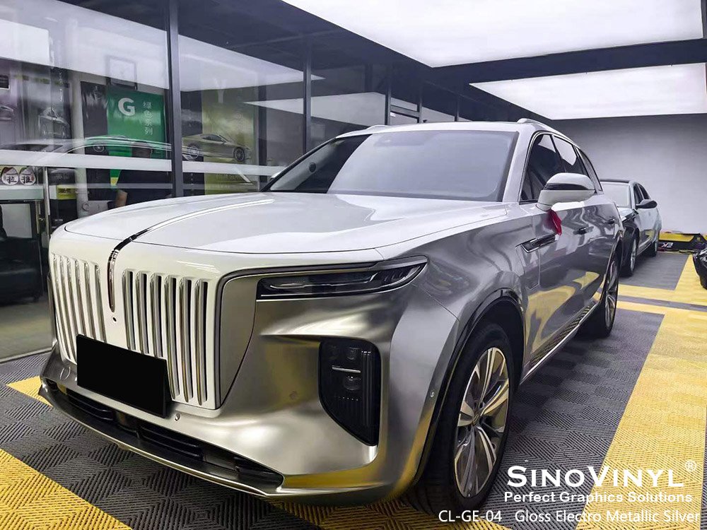 CL-GE-04 Gloss Electro Metallic Silver Wrapping Sticker Wholesale for HONGQI