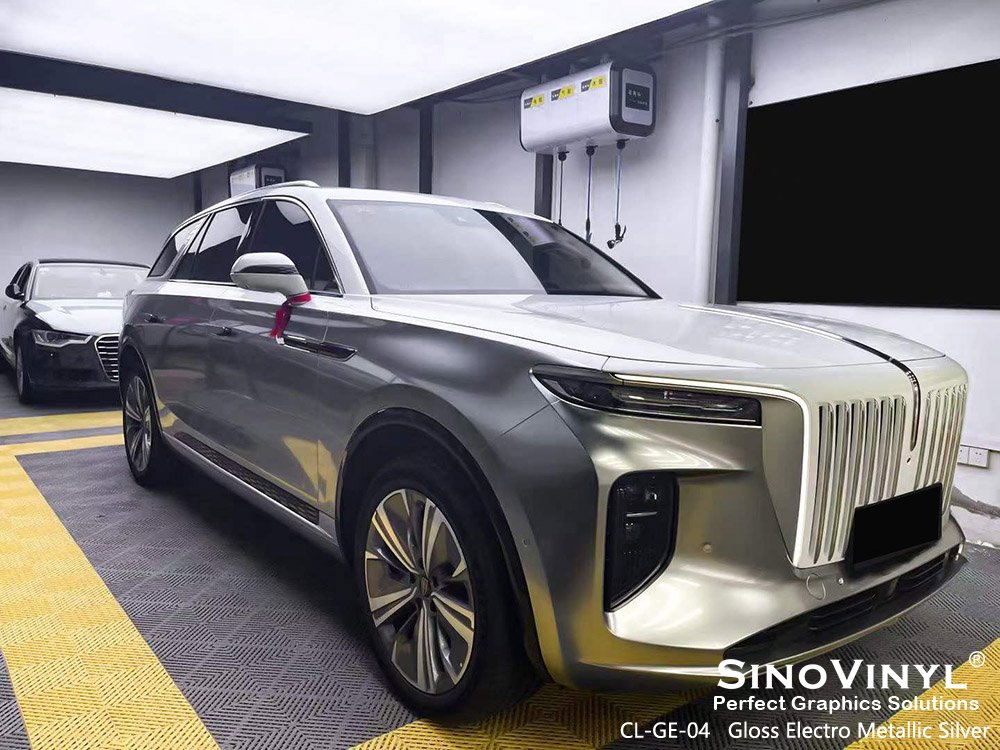 CL-GE-04 Gloss Electro Metallic Silver Wrapping Sticker Wholesale for HONGQI