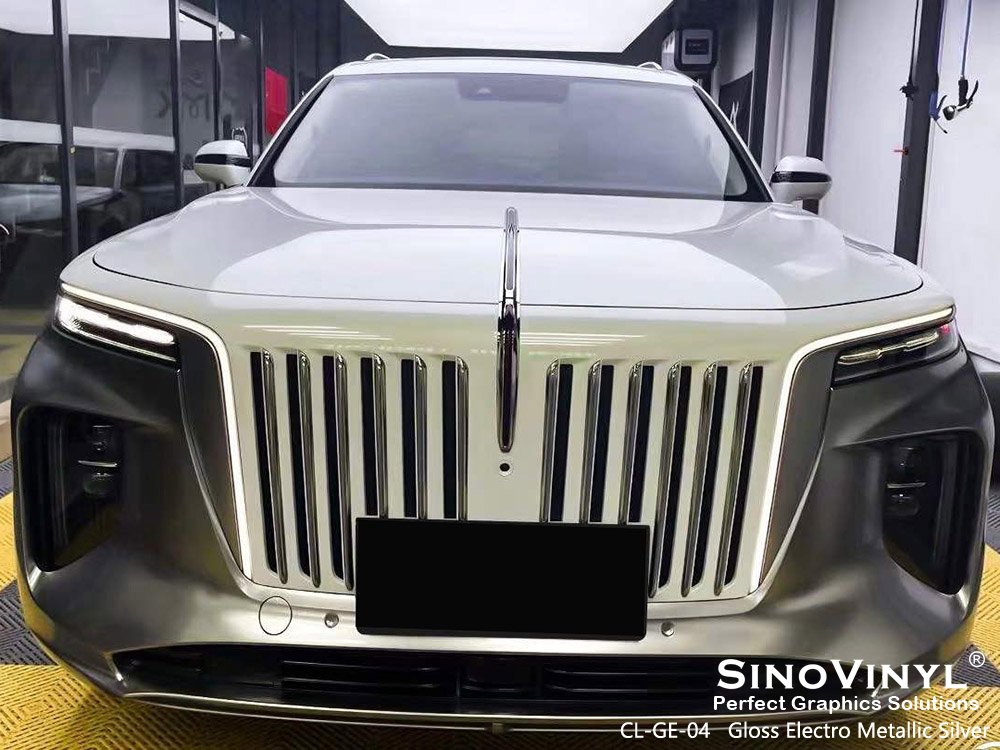 CL-GE-04 Gloss Electro Metallic Silver Wrapping Sticker Wholesale for HONGQI