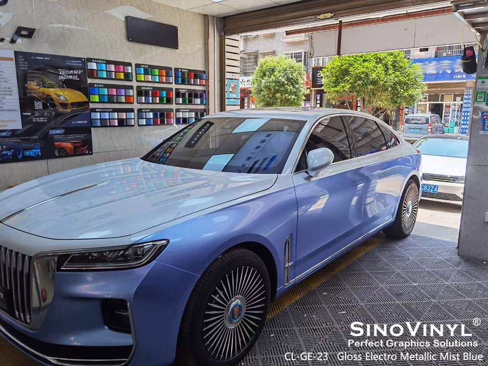 CL-GE-23 Gloss Electro Metallic Mist Blue Car Vinyl Sticker for HONGQI