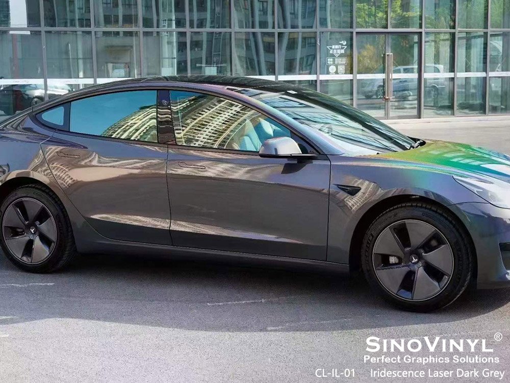 CL-IL-01 Iridescence Laser Dark Grey Car Wrap Gloss for TESLA