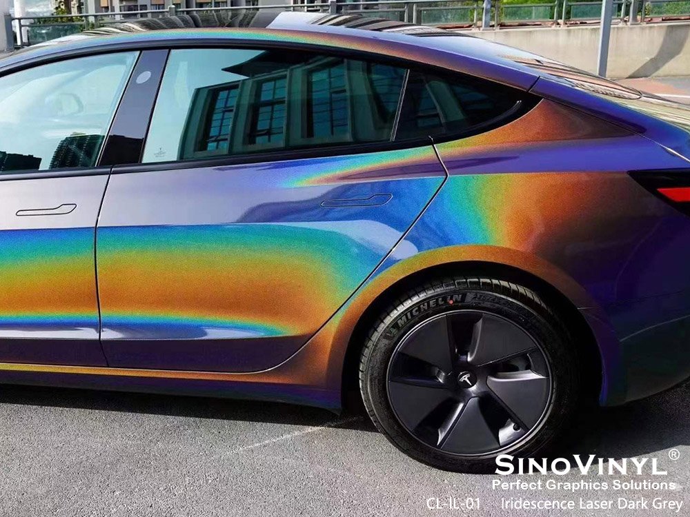 CL-IL-01 Iridescence Laser Dark Grey Car Wrap Gloss for TESLA