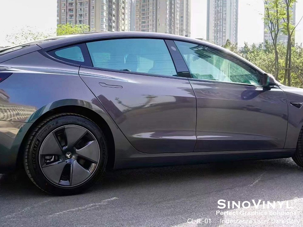 CL-IL-01 Iridescence Laser Dark Grey Car Wrap Gloss for TESLA