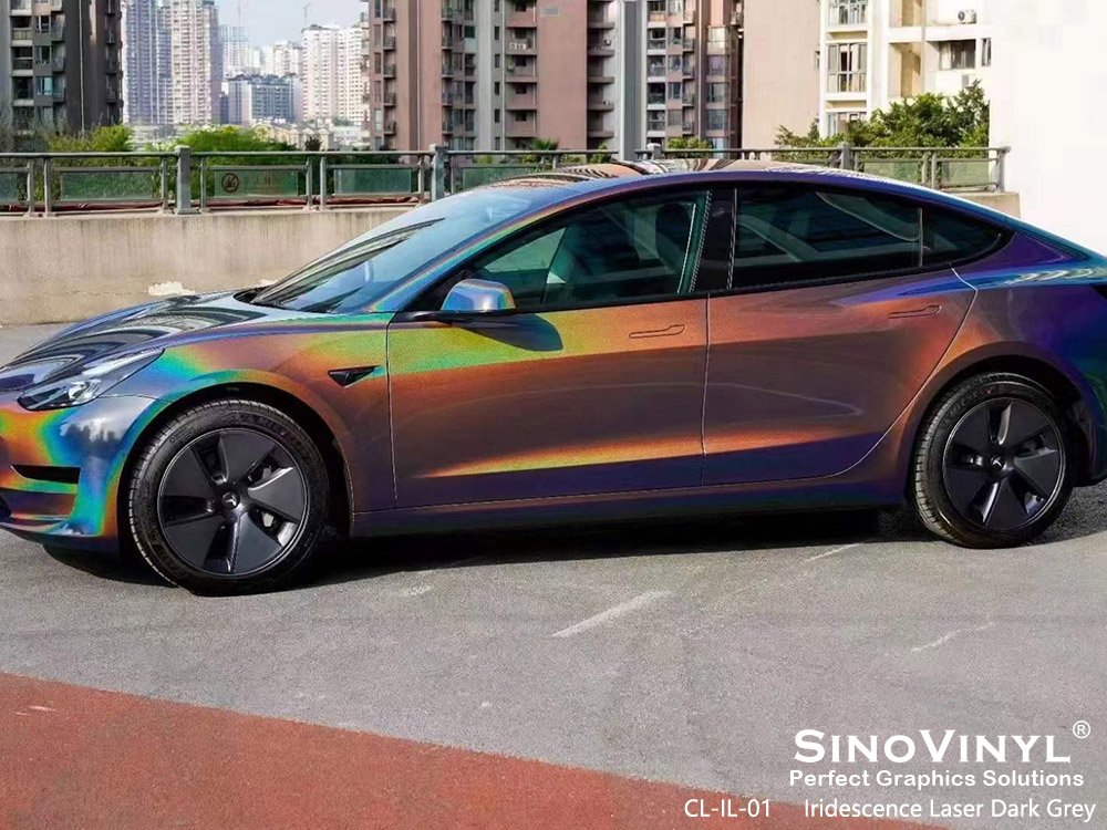CL-IL-01 Iridescence Laser Dark Grey Car Wrap Gloss for TESLA