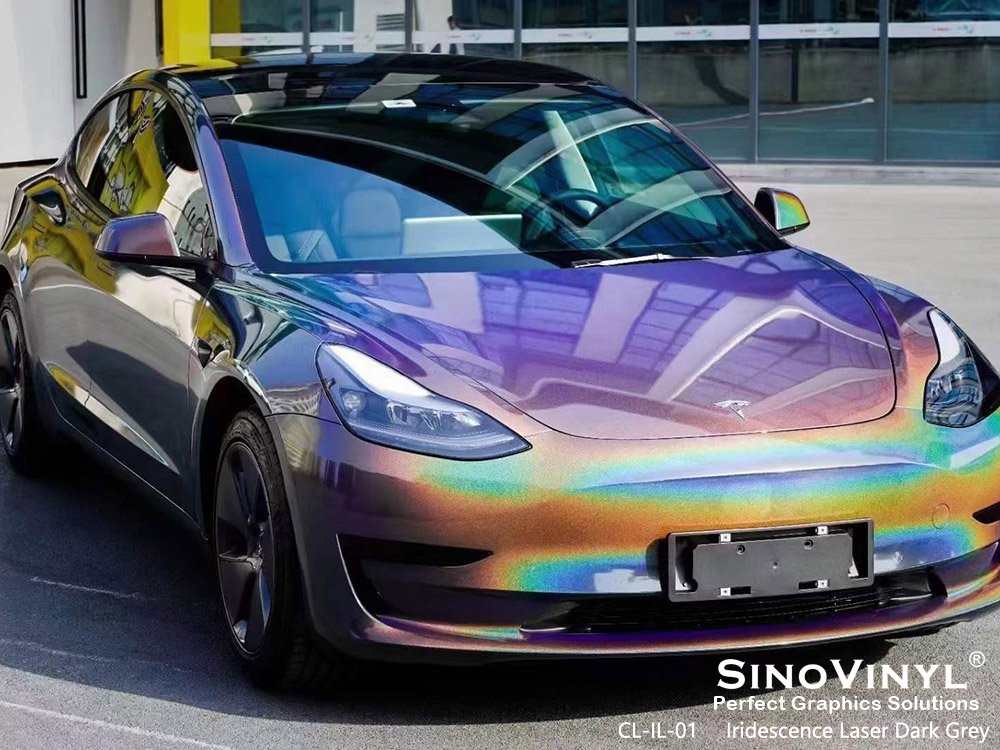 CL-IL-01 Iridescence Laser Dark Grey Car Wrap Gloss for TESLA