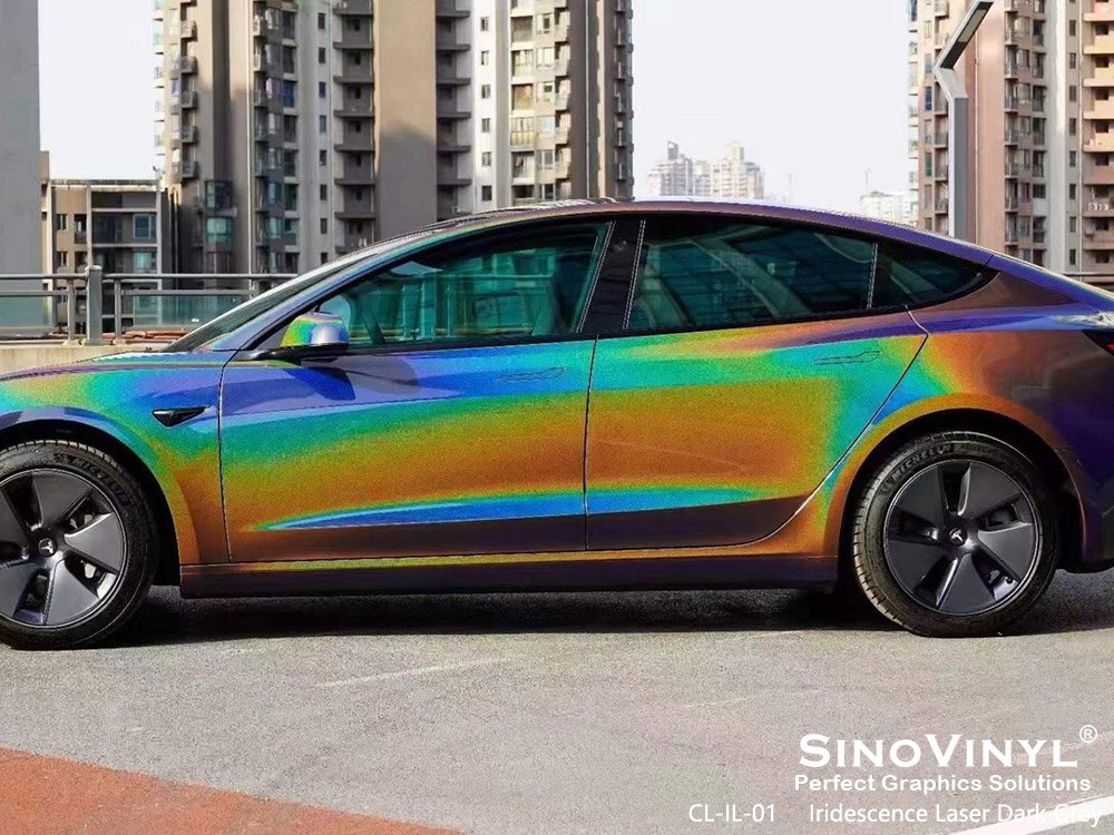 CL-IL-01 Iridescence Laser Dark Grey Car Wrap Gloss for TESLA