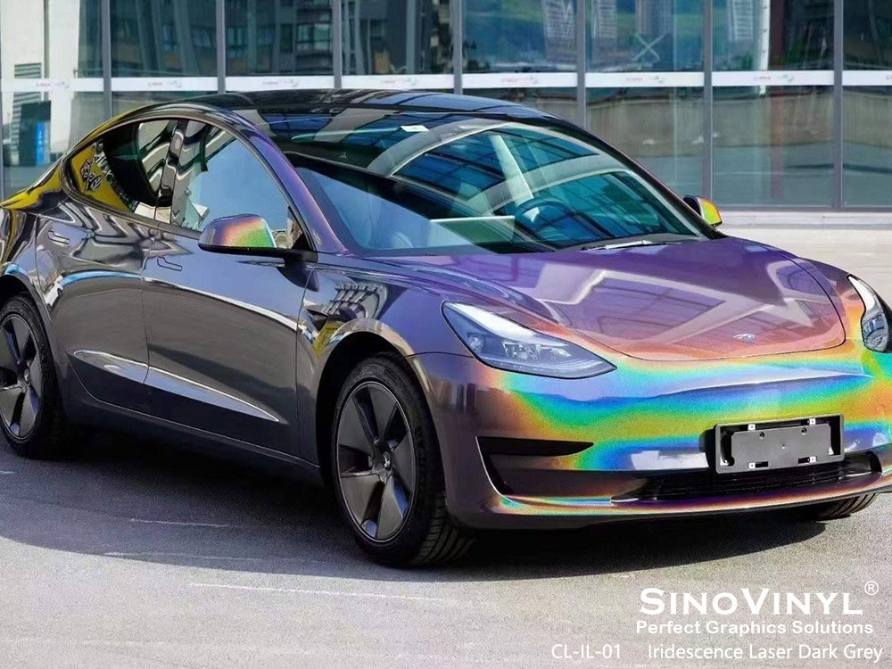 CL-IL-01 Iridescence Laser Dark Grey Car Wrap Gloss for TESLA