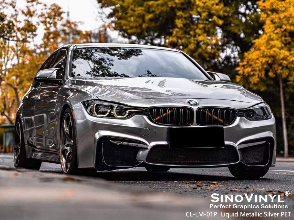 CL-LM-01P Liquid Metallic Silver PET High Gloss Vinyl Wrap for BMW