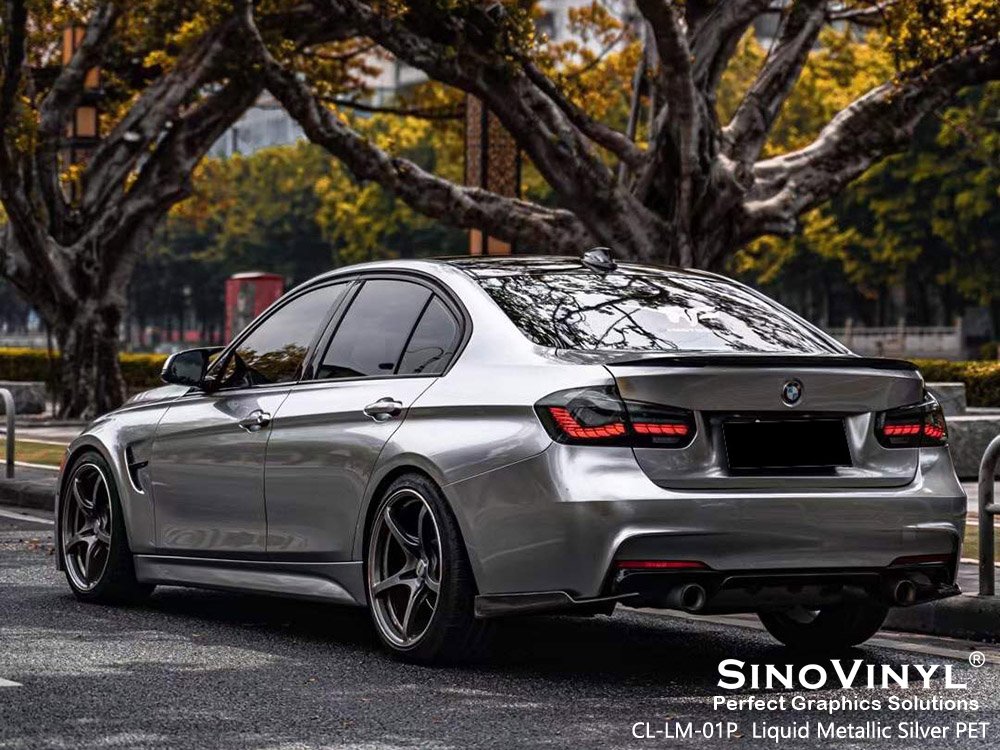 CL-LM-01P Liquid Metallic Silver PET High Gloss Vinyl Wrap for BMW