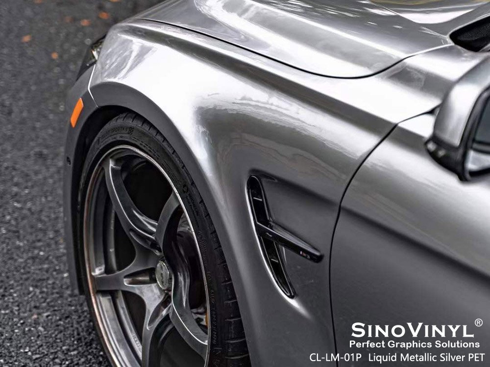 CL-LM-01P Liquid Metallic Silver PET High Gloss Vinyl Wrap for BMW