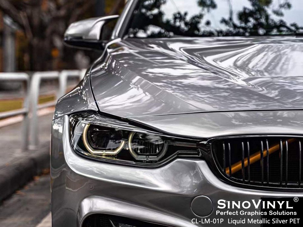 CL-LM-01P Liquid Metallic Silver PET High Gloss Vinyl Wrap for BMW