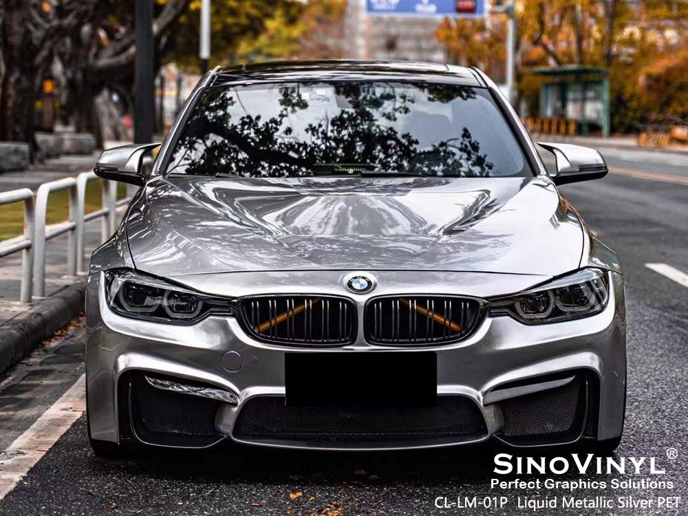 CL-LM-01P Liquid Metallic Silver PET High Gloss Vinyl Wrap for BMW