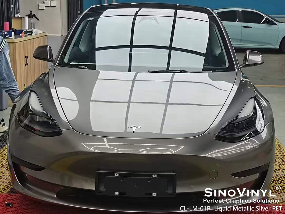 CL-LM-01P Liquid Metallic Silver PET Vinyl Material Supplier for TESLA