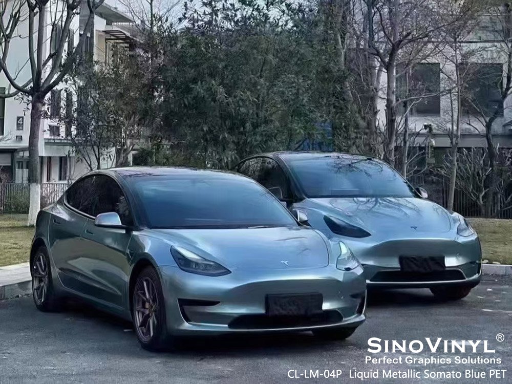 CL-LM-04P Liquid Metallic Somato Blue PET Car Wrap Gloss Vinyl for TESLA