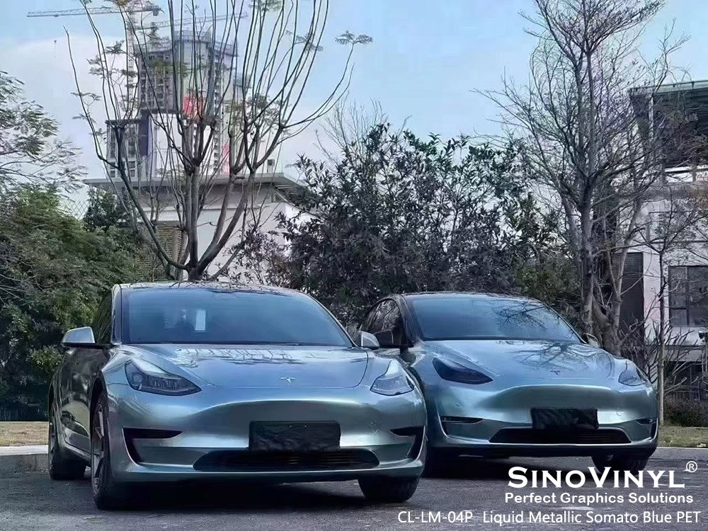 CL-LM-04P Liquid Metallic Somato Blue PET Car Wrap Gloss Vinyl for TESLA