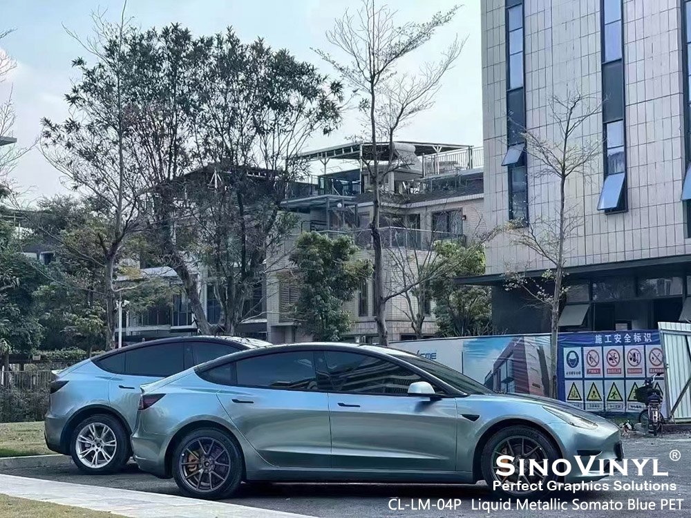 CL-LM-04P Liquid Metallic Somato Blue PET Car Wrap Gloss Vinyl for TESLA