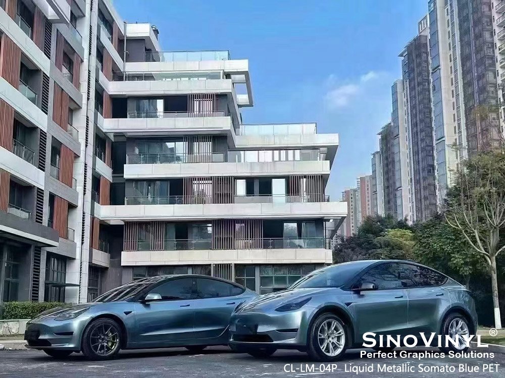 CL-LM-04P Liquid Metallic Somato Blue PET Car Wrap Gloss Vinyl for TESLA