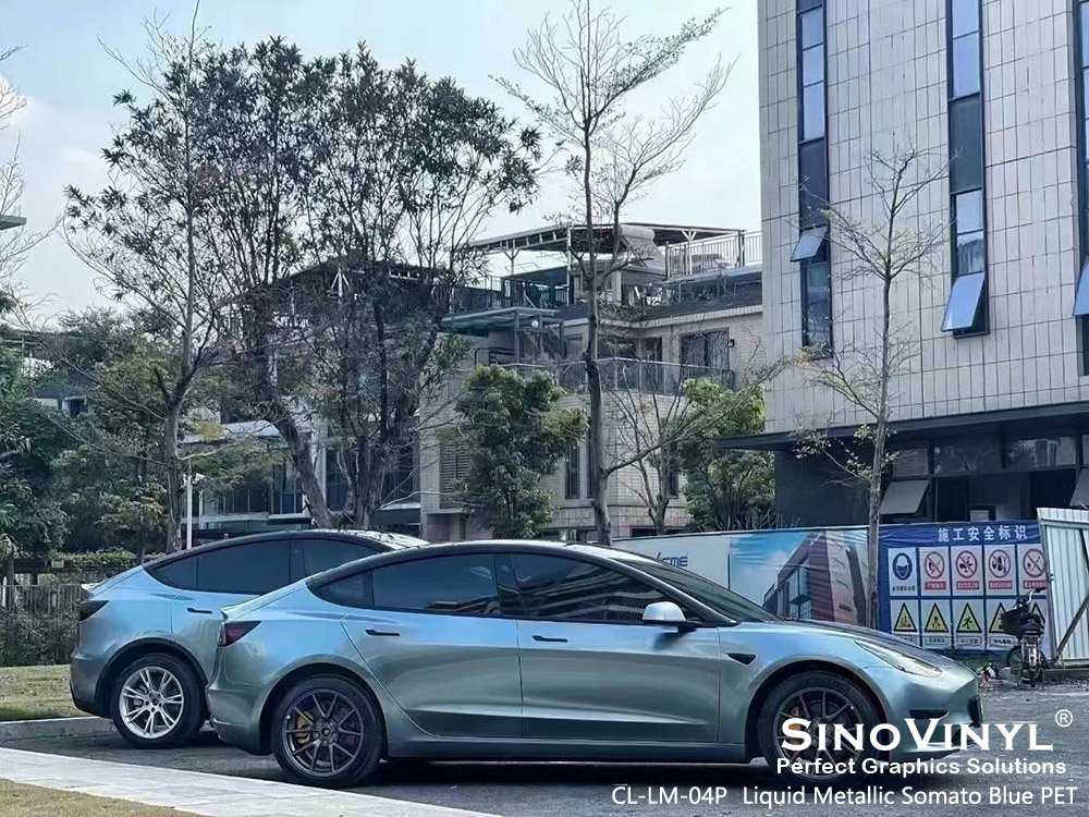 CL-LM-04P Liquid Metallic Somato Blue PET Car Wrap Gloss Vinyl for TESLA