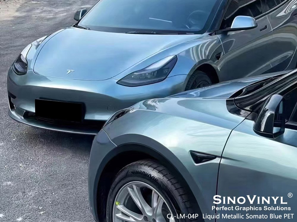 CL-LM-04P Liquid Metallic Somato Blue PET Car Wrap Gloss Vinyl for TESLA