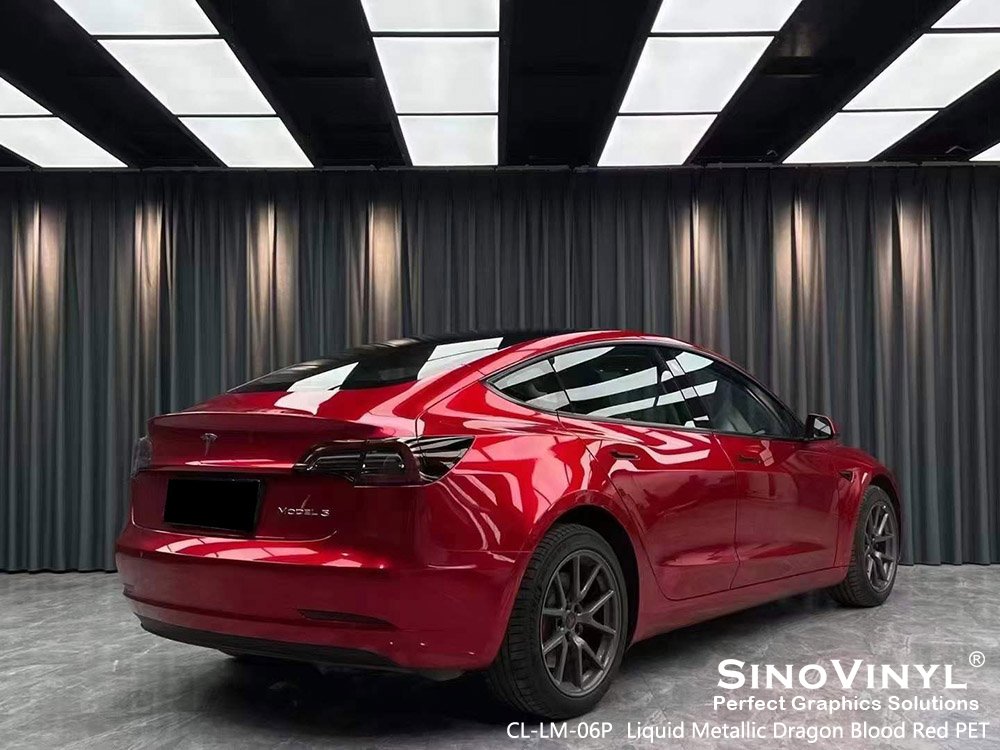 CL-LM-06P Liquid Metallic Dragon Blood Red PET Vinyl Wrap Gloss for TESLA