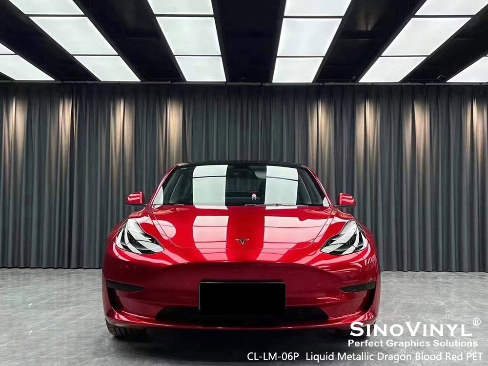 CL-LM-06P Liquid Metallic Dragon Blood Red PET Vinyl Wrap Gloss for TESLA