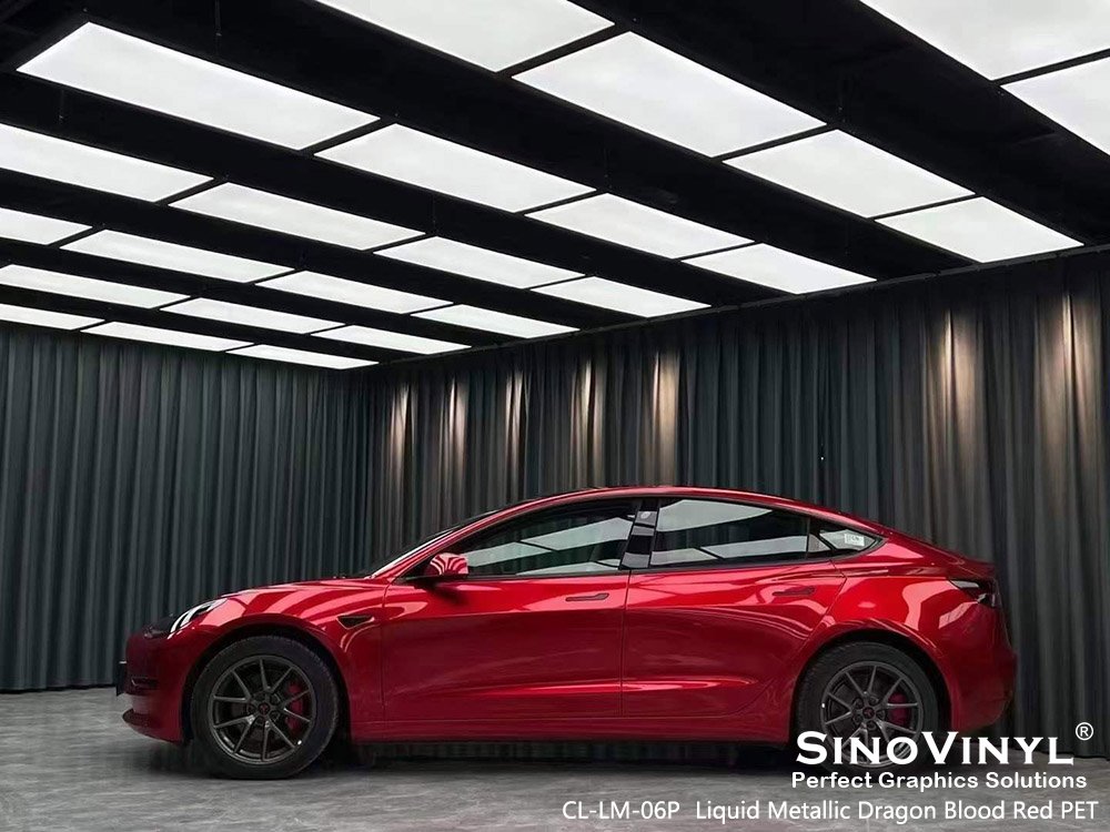 CL-LM-06P Liquid Metallic Dragon Blood Red PET Vinyl Wrap Gloss for TESLA