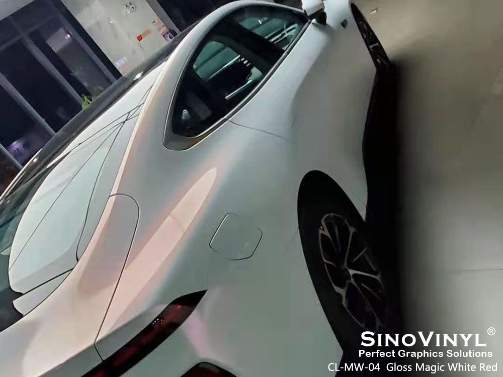 CL-MW-04 Gloss Magic White Red Car Wrap Stickers for XPENG