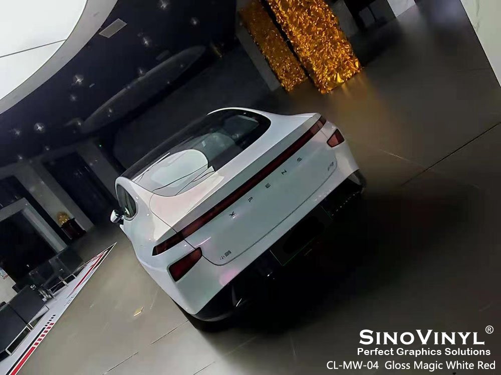 CL-MW-04 Gloss Magic White Red Car Wrap Stickers for XPENG