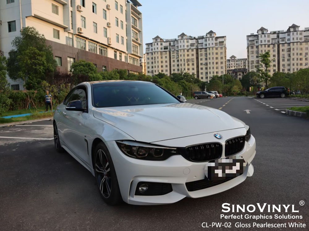 CL-PW-02 Gloss Pearlescent White Vinyl Wrap Roll for BMW
