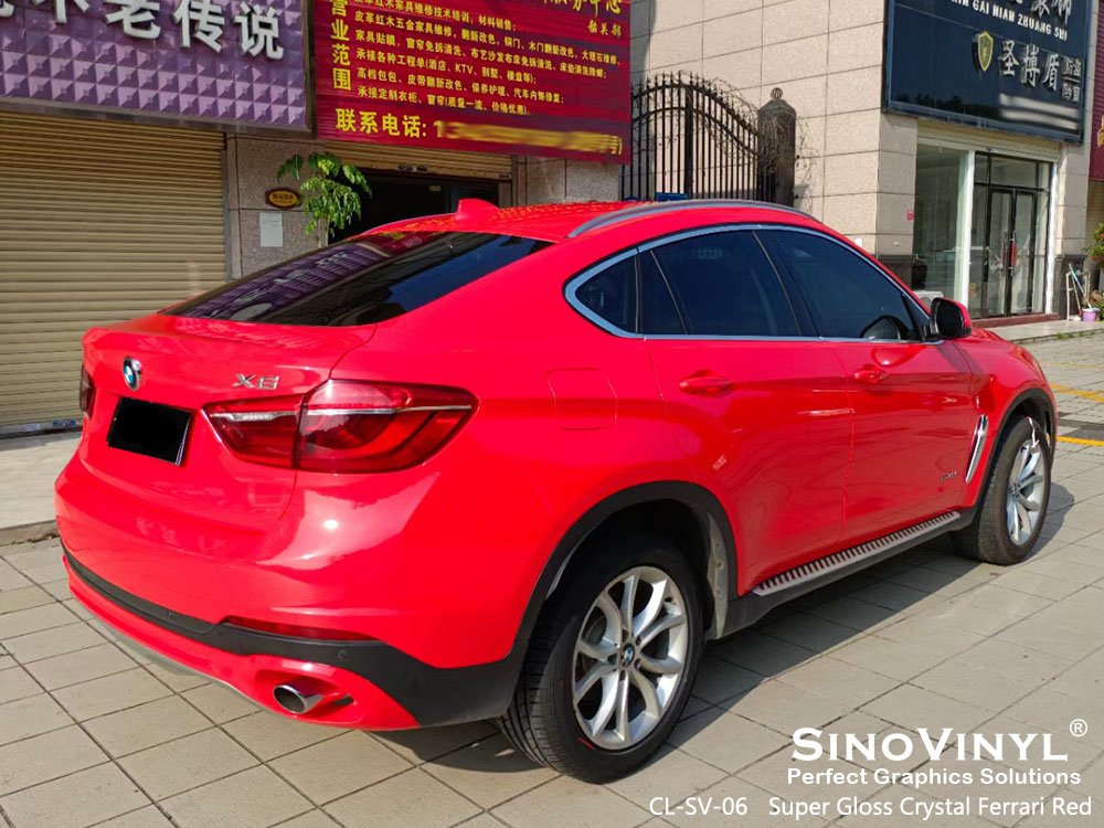 CL-SV-06 Super Gloss Crystal Ferrari Red Pvc Vinyl Rolls for BMW