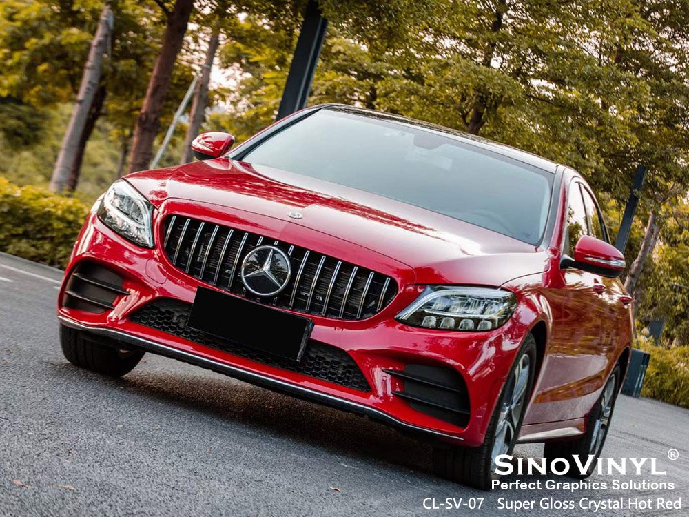 CL-SV-07 Super Gloss Crystal Hot Red Car Coverings Vinyl for MERCEDES-BENZ
