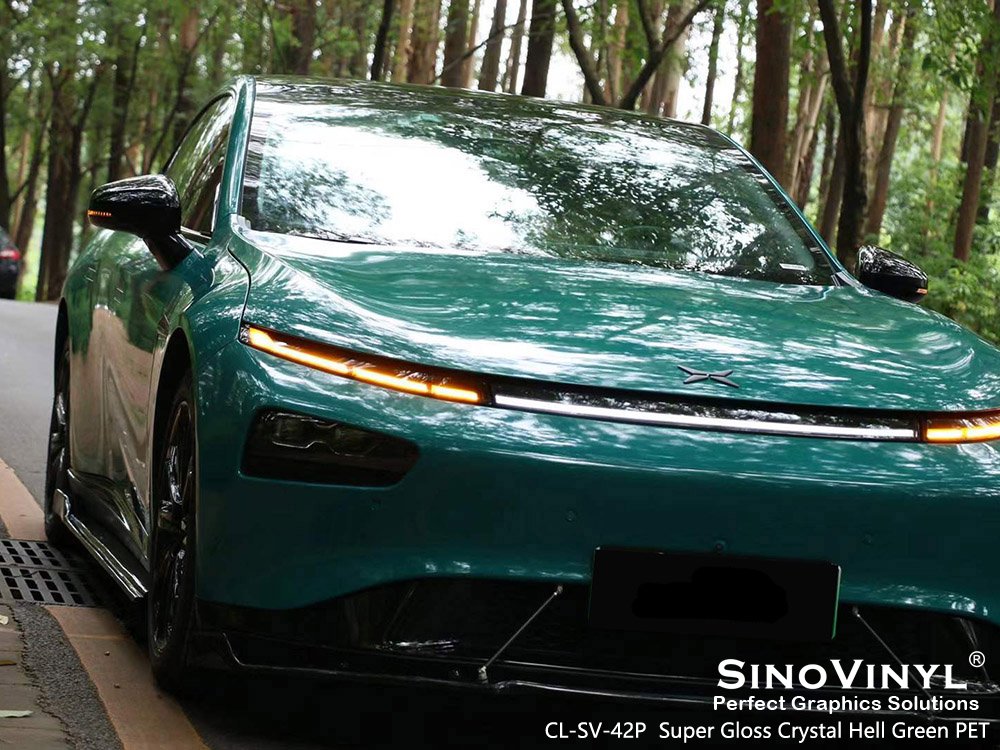 CL-SV-42P Super Gloss Crystal Hell Green PET Designer Vinyl Wrap for XPENG
