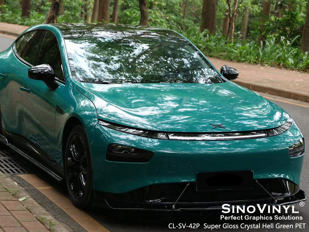 CL-SV-42P Super Gloss Crystal Hell Green PET Designer Vinyl Wrap for XPENG