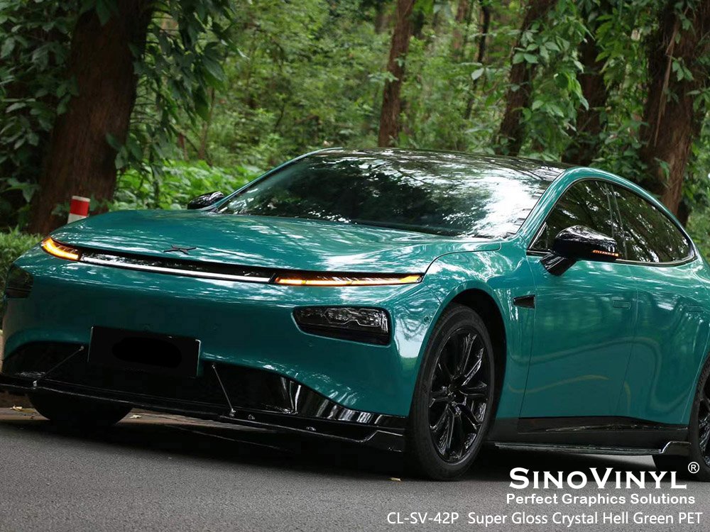 CL-SV-42P Super Gloss Crystal Hell Green PET Designer Vinyl Wrap for XPENG