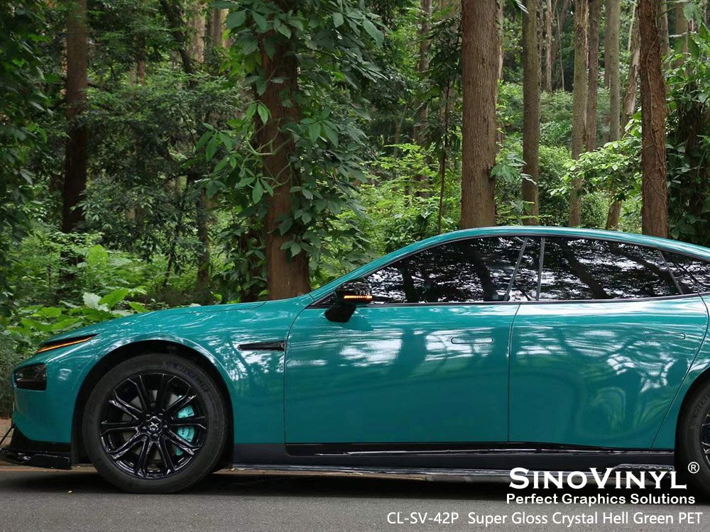 CL-SV-42P Super Gloss Crystal Hell Green PET Designer Vinyl Wrap for XPENG