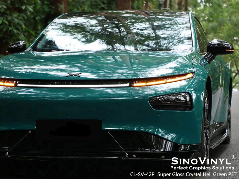 CL-SV-42P Super Gloss Crystal Hell Green PET Designer Vinyl Wrap for XPENG