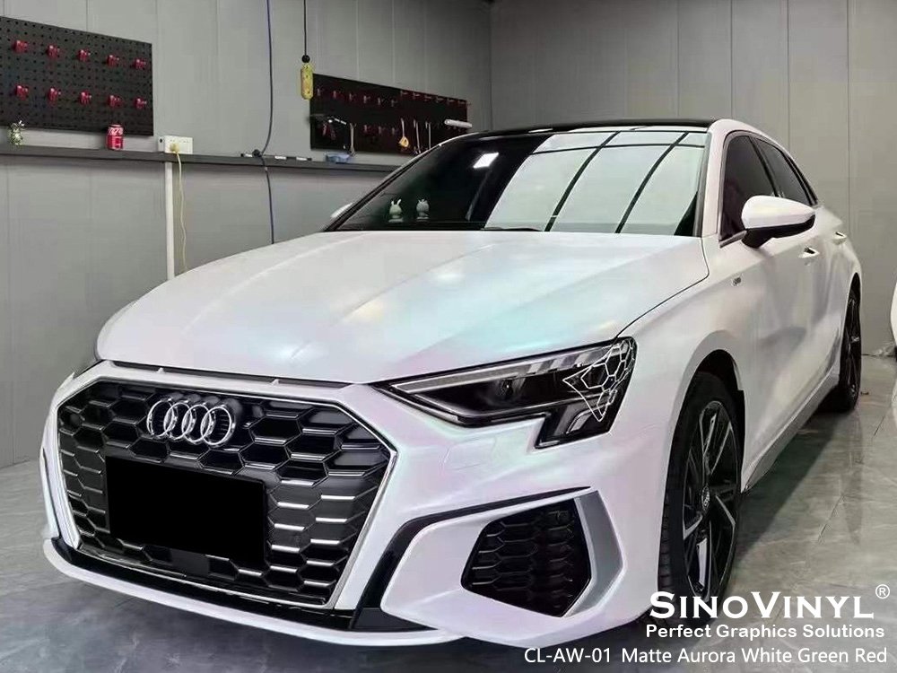 CL-AW-01 Matte Aurora White Green Red Vinyl Body Wrap for AUDI