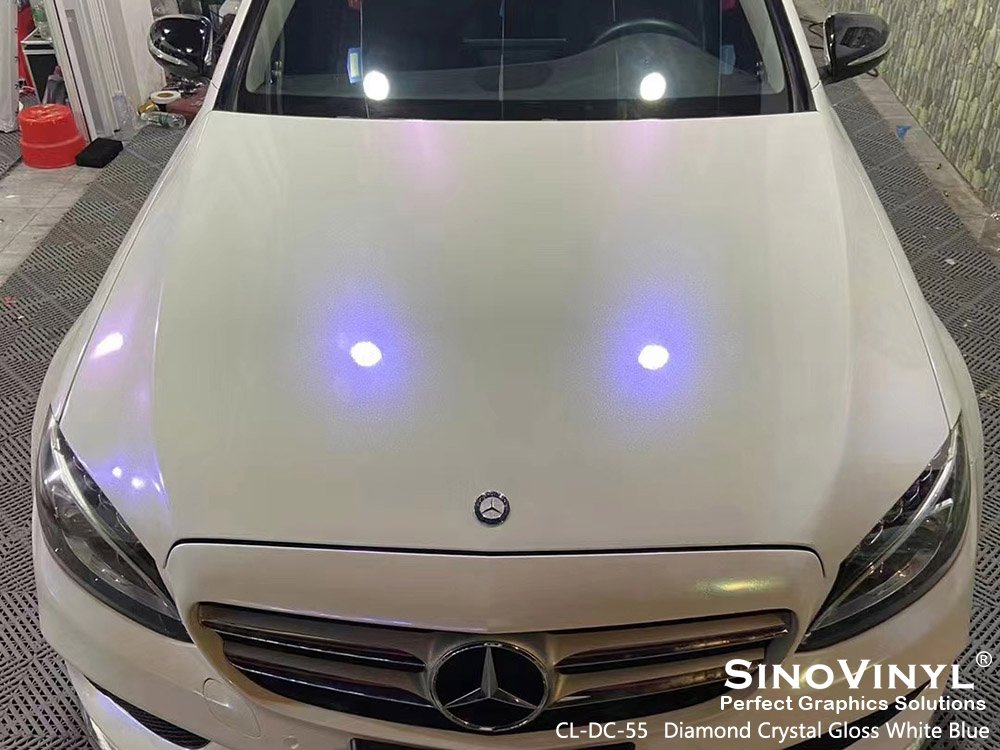 CL-DC-55 Diamond Crystal Gloss White Blue Vinyl Wrap Manufacturer for MERCEDES-BENZ