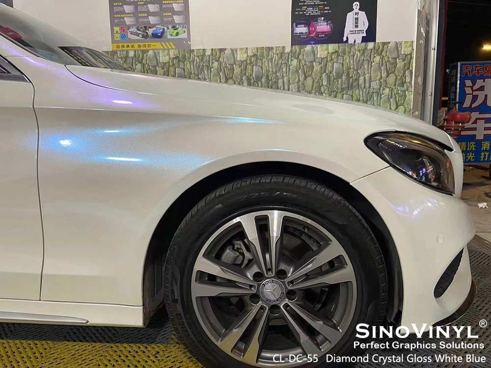 CL-DC-55 Diamond Crystal Gloss White Blue Vinyl Wrap Manufacturer for MERCEDES-BENZ